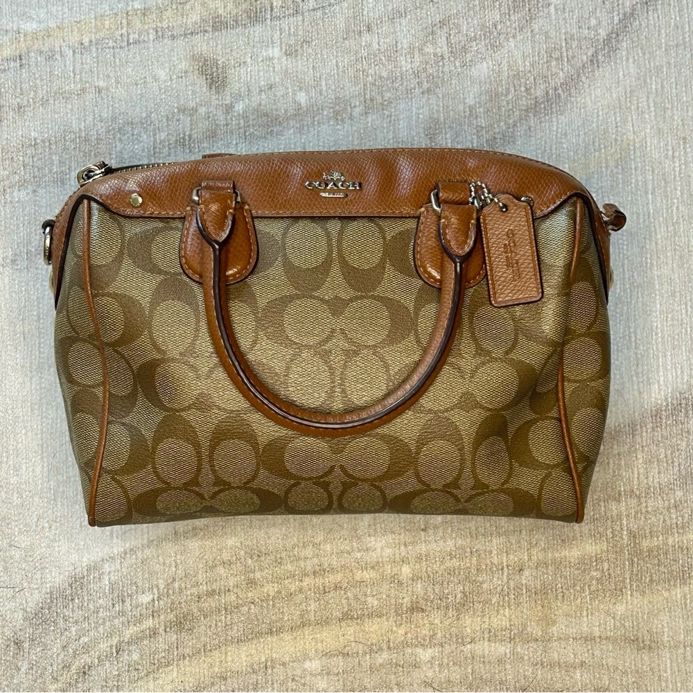 Coach F36702 Signature Mini Bennett Satchel Top Handle Khaki Brown Monogram